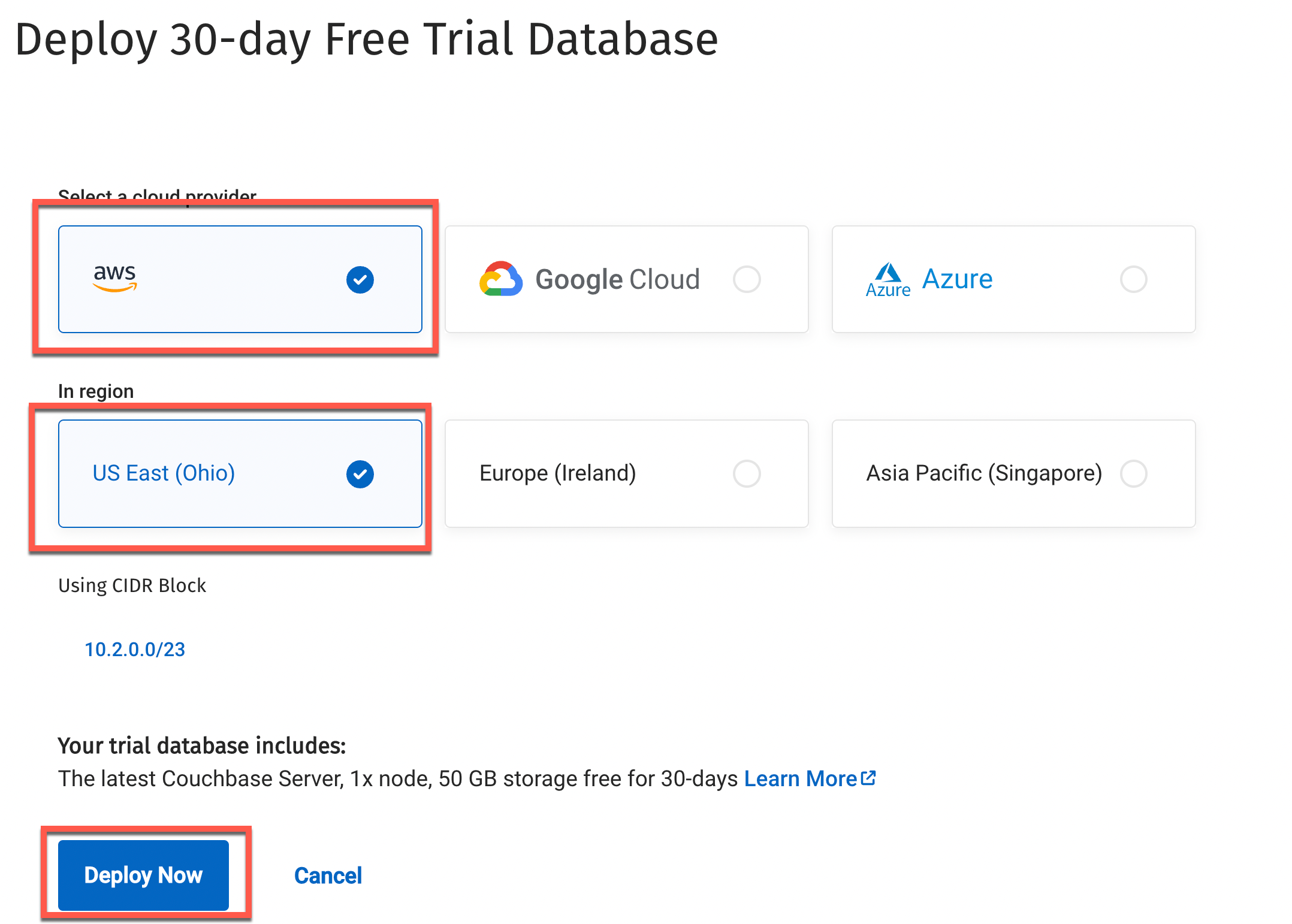 Couchbase Capella create database