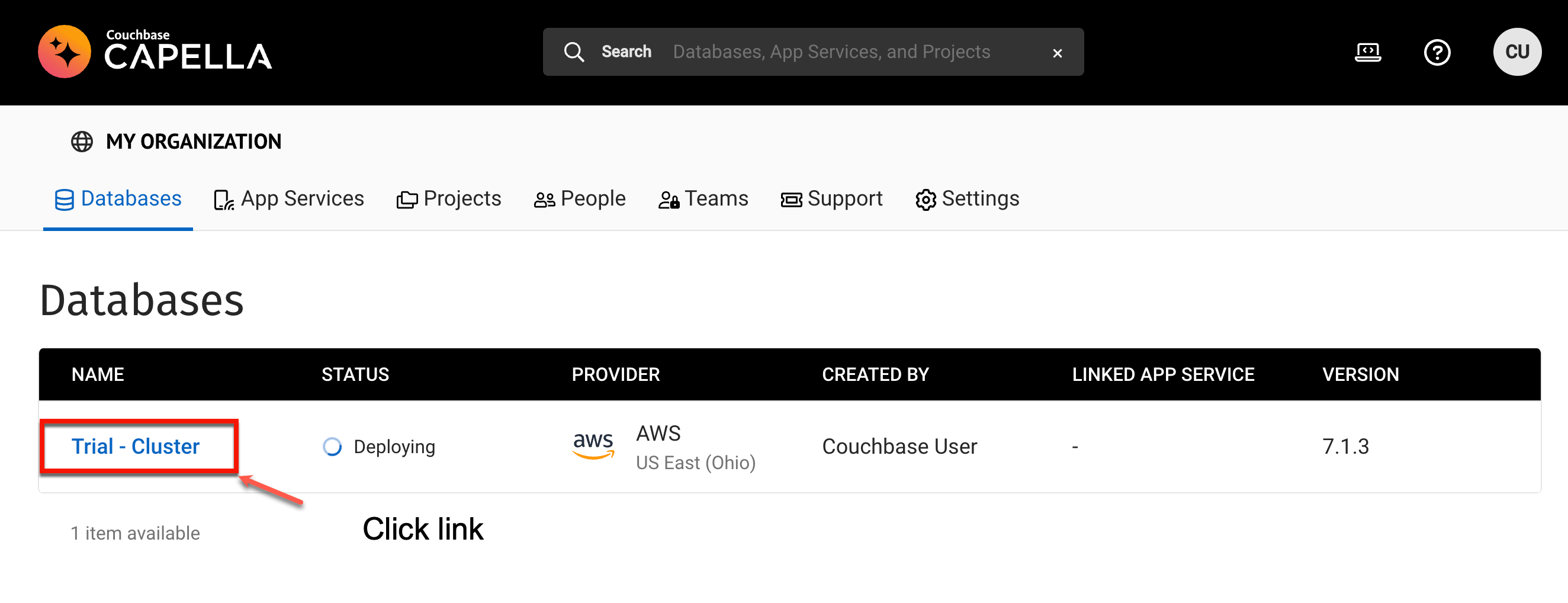 Couchbase Capella deploy database