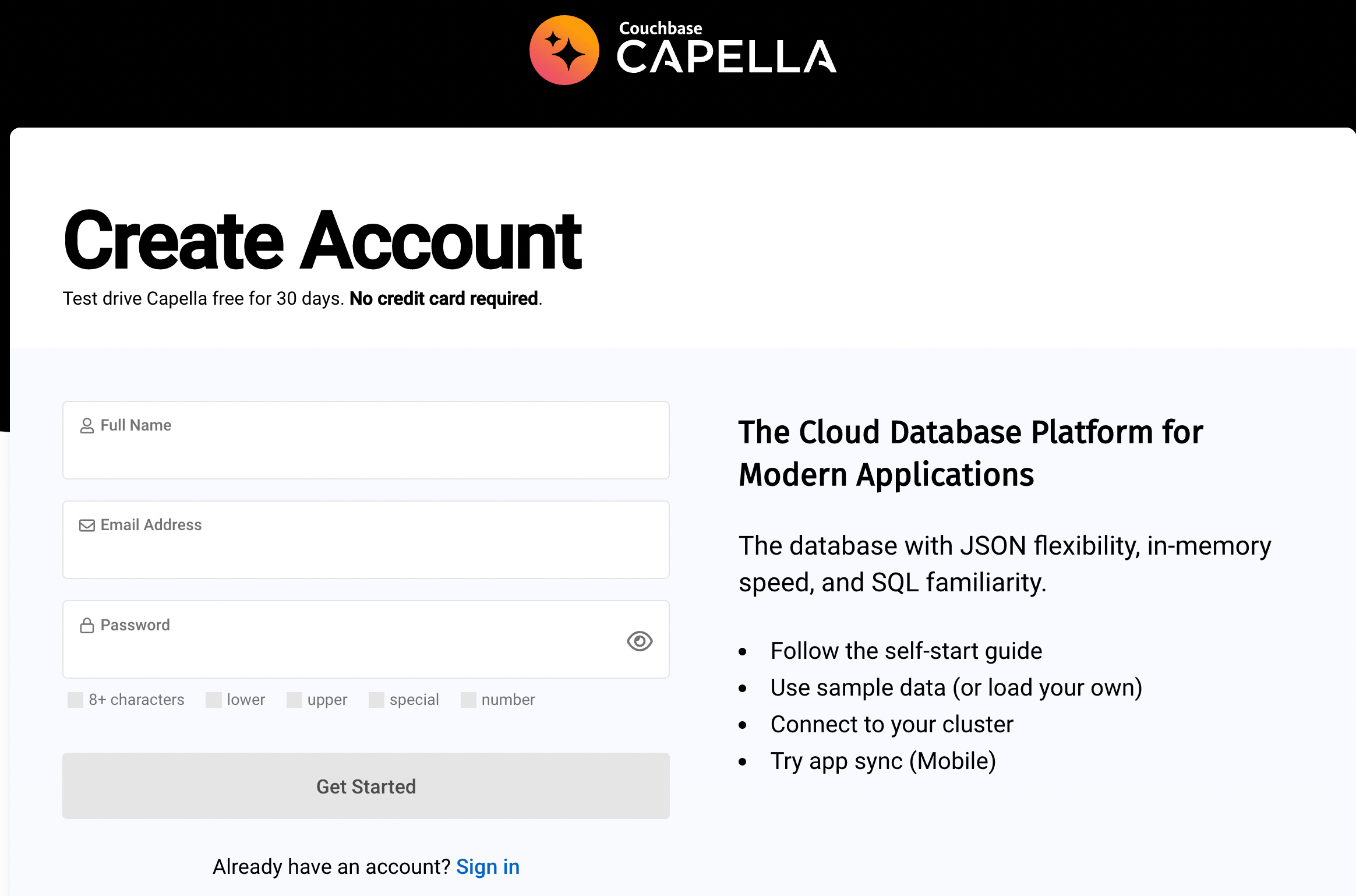 Couchbase Capella new account