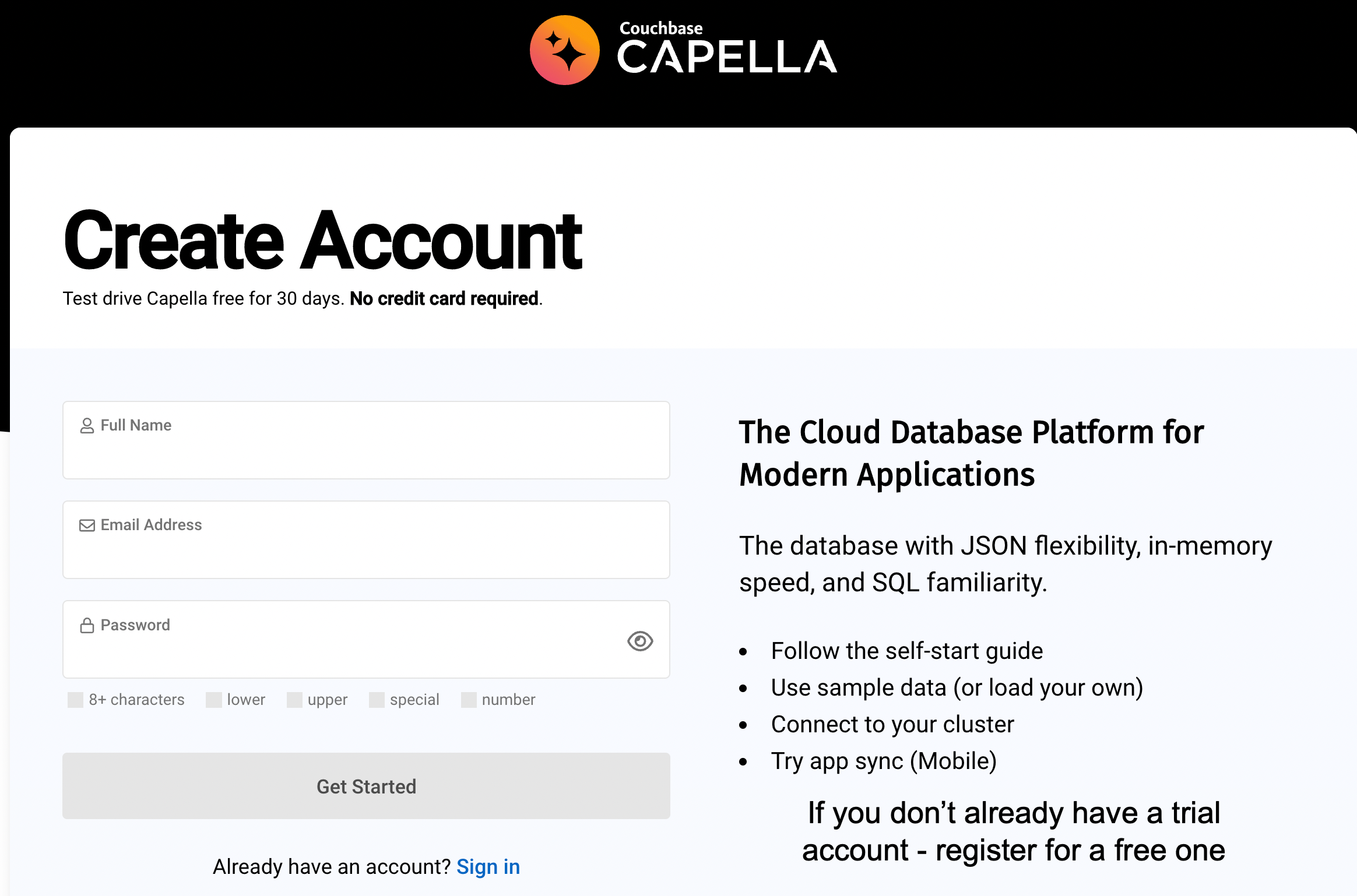 Couchbase Capella Sign-up