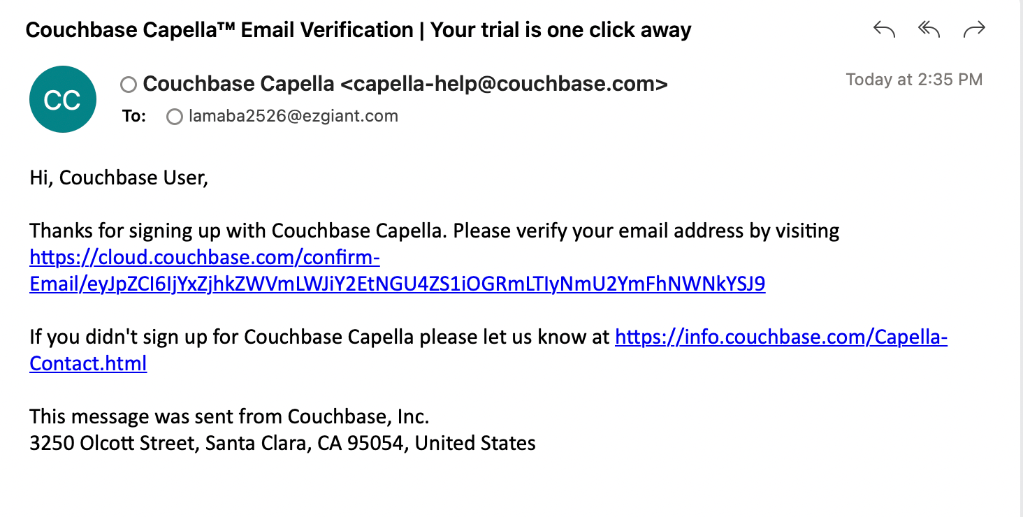 Couchbase Capella verification email