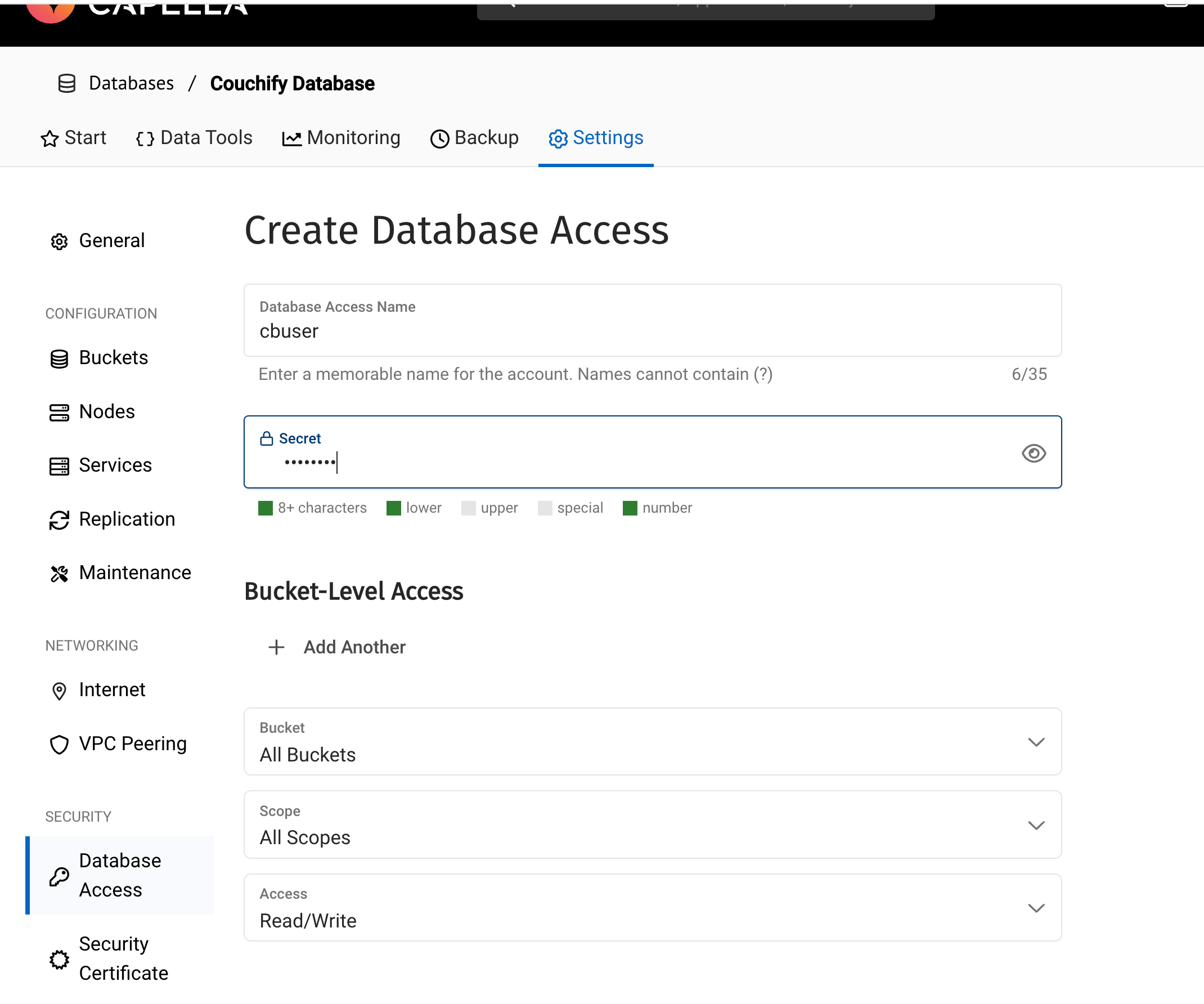 Add Database Credential and permissions